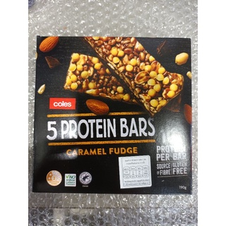 Coles 5 Protein Bars Caramel Fudge 190g มูสลี่ถั่ว ผสม คาราเมล ชนิดแท่ง โคลส์ 190 กรัม  ราคาพิเศษ 