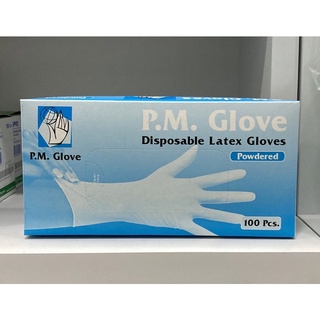 ถุงมือชนิดมีแป้ง PM GLOVE กล่องละ 100 ชิ้น (50 คู่) สีขาว