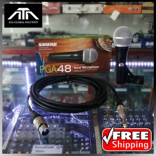 ไมโครโฟน SHURE รุ่น PGA48LC + พร้อมสายไมค์ (แท้ รับประกัน บ.มหาจักรฯ)  ไมค์ สำหรับร้อง/พูด ไมค์สาย ไมโครโฟน ชัวร์ MIC