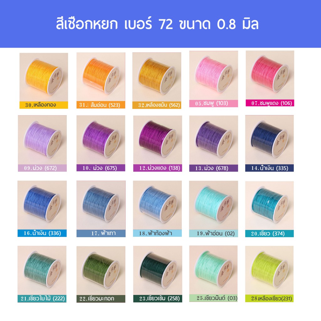 เชือกถักสร้อยข้อมือ ถักสร้อยคอ เชือกถักเมคราเม่ เบอร์ 72 ขนาด 0.8มิล สีสวย สีไม่ตก ถักง่าย ราคา ถูกที่สุด ดีลบีเคเค แกลเลอรีภาพที่ 2