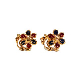 TANITTgems ต่างหูทองสุโขทัยทรงดอกไม้ลงยา TNER001