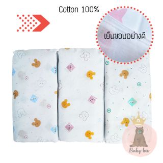 ผ้าอ้อมผ้าสาลู cotton 100%  27 นิ้ว เกรดAAA+  แพ็ค 12 ผืน คละสี (ลายน้องหมี)