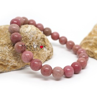 หินโรโดไนท์ Rhodonite 8 มิล หินความรัก สมปรารถนาในความรัก กำไลหิน หินสี หินสีชมพู By.Meechok