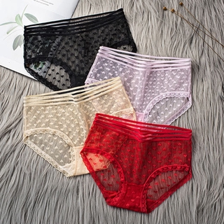 พร้อมส่งกางเกงชั้นในสําหรับสตรีเซ็กซี่ผ้าฝ้ายปักลายลูกไม้ Love Jacquard