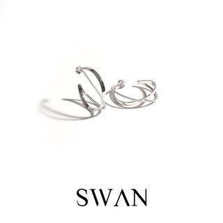 SWAN - Hoop Twist Rosegold ต่างหูเงินแท้ ต่างหูห่วง ฝังเพชรคิวบิคเซอร์โคเนีย cubic zirconia