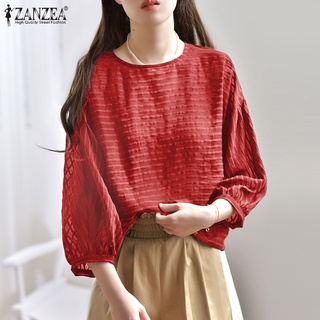 Zanzea เสื้อท็อป คอกลม แขน 3/4 ทรงหลวม สีพื้น แฟชั่นสําหรับสตรี