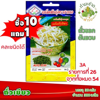 (ซื้อ10แถม1) เมล็ดพันธุ์ ถั่วเขียว Mung Bean ประมาณ 380เมล็ด 3A สามเอ ผักสวนครัว เมล็ดพันธุ์พืช เมล็ดผัก เม็ดผัก พืชผัก