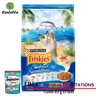 Friskies SEAFOOD SENSATIONS CAT FOOD 1.2 kg x1 pack Free Whiskas TEMPTATIONS TUNA 85 g x1 unit