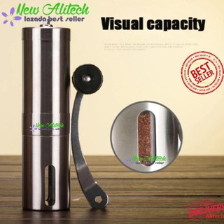 New Alitech Stainless Steel Manual Coffee Bean Grinder Mill Kitchen Hand Grinding Tool อุปกรณ์บดเมล็ดบดกาแฟ (Silver)