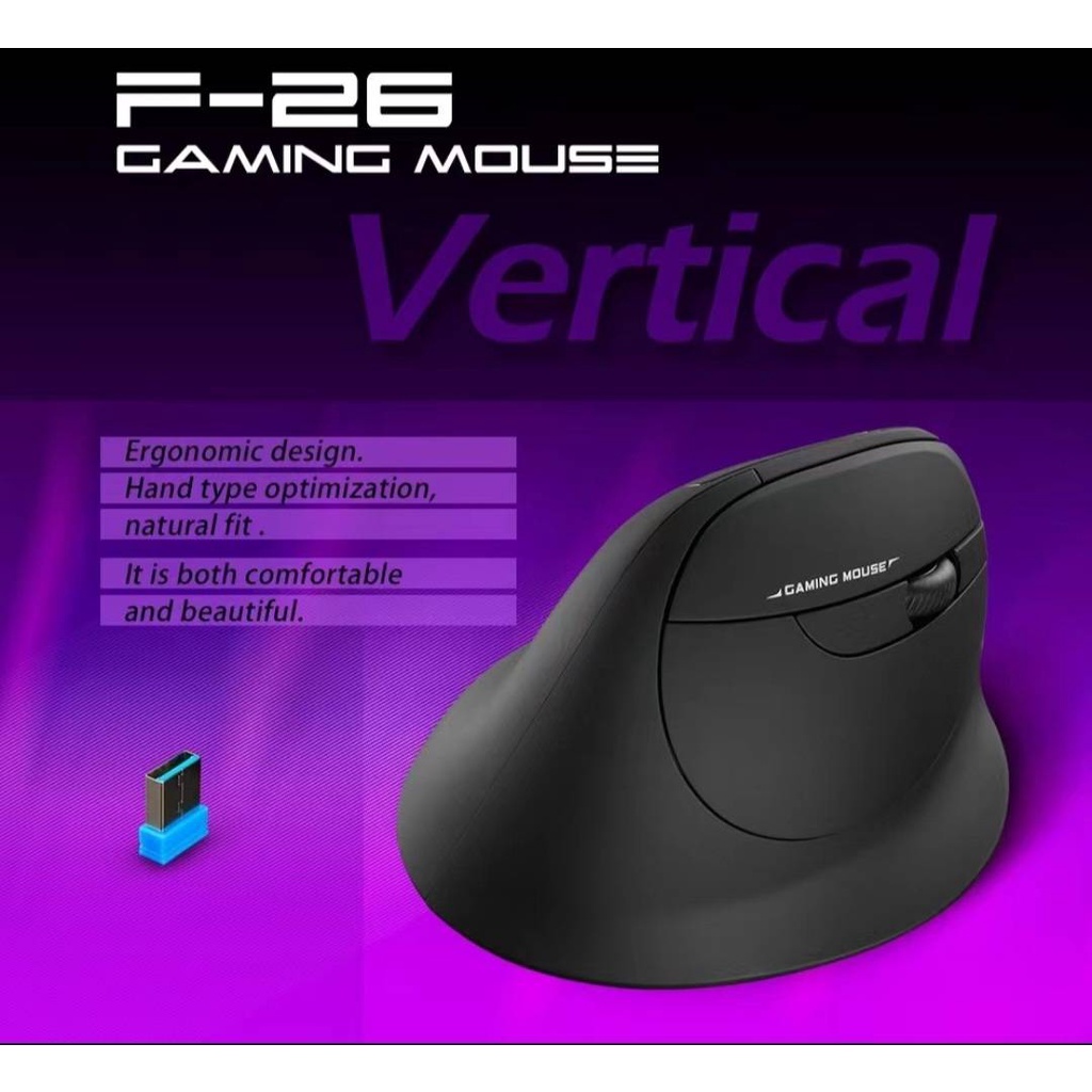 เมาส์แนวตั้ง 2.4GHz Wireless USB ตัวรับสัญญาณ Gamer 2000DPI สำหรับ PC คอมพิวเตอร์แล็ปท็อป FElotes F-