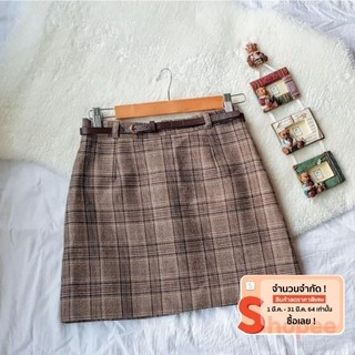 MinminsCloset - Brownie Scot Skirt กระโปรงสก็อต สไตล์เกาหลี (แถมเข็มขัด)