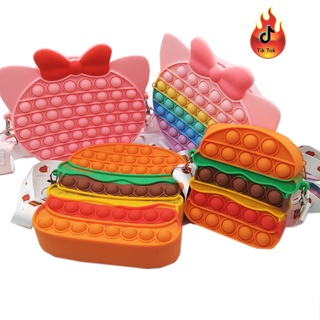 [ขนาดใหญ่] ใหม่ Pop It Bag Fidget Bubble Stress Relief Toy Rainbow Coin Purse Bag สําหรับเด็ก อุปกรณ์เสริม