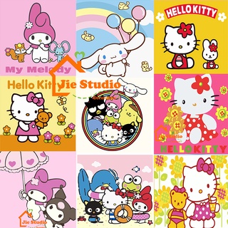 🔥Ready Stock🔥20*20cm Framed oil painting DIY Children Digital Painting Hello Kitty Series kitty Cat Cartoon Paint By Numbers Canvas Wall decor จิตรกรรม Oil Painting