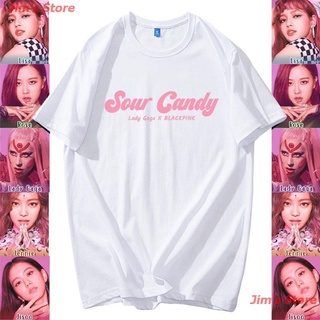 Jims Store New ₪Lady Gaga ร่วมกับ Blackpink กับเพลงเดียวกัน Sour Candy เสื้อยืดแขนสั้น Lisa เสื้อผ้าเชียร์ เสื้อยืดพิมพ