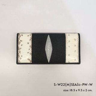 Prang Stingray Leather Long Bi-fold Wallet กระเป๋าสตางค์สองพับยาว หนังปลากระเบน หนังงูทะเล S-W22(M)SEAอ้อ-PW-W