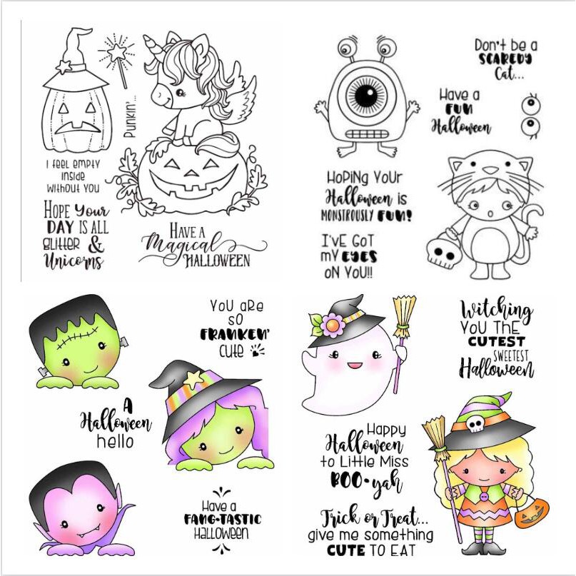 ฮาโลวีน DIY ซิลิโคนแสตมป์ใส Cling Seal สมุดภาพลายนูนอัลบั้มตกแต่ง