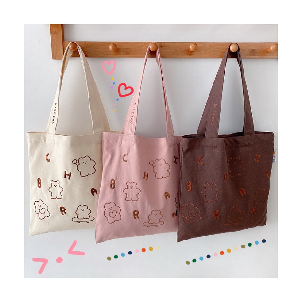 กระเป๋าเป้สะพายข้างเรียบง่ายสไตล์เกาหลี Tote Bag กระเป๋าช้อปปิ้ง ใบใหญ่