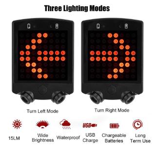 ไฟเลี้ยวจักรยาน ไฟเตือน ไฟท้ายสำหรับรถจักรยาน แบบชาร์จ USB รีโมทไร้สาย