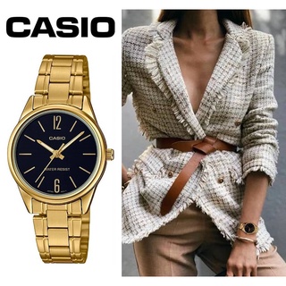 นาฬิกา Casio รุ่น LTP-V005G-1B นาฬิกาผู้หญิง สายแสตนเลสสีทอง หน้าปัดดำ - มั่นใจ ของแท้ 100% รับประกันสินค้า 1 ปีเต็ม