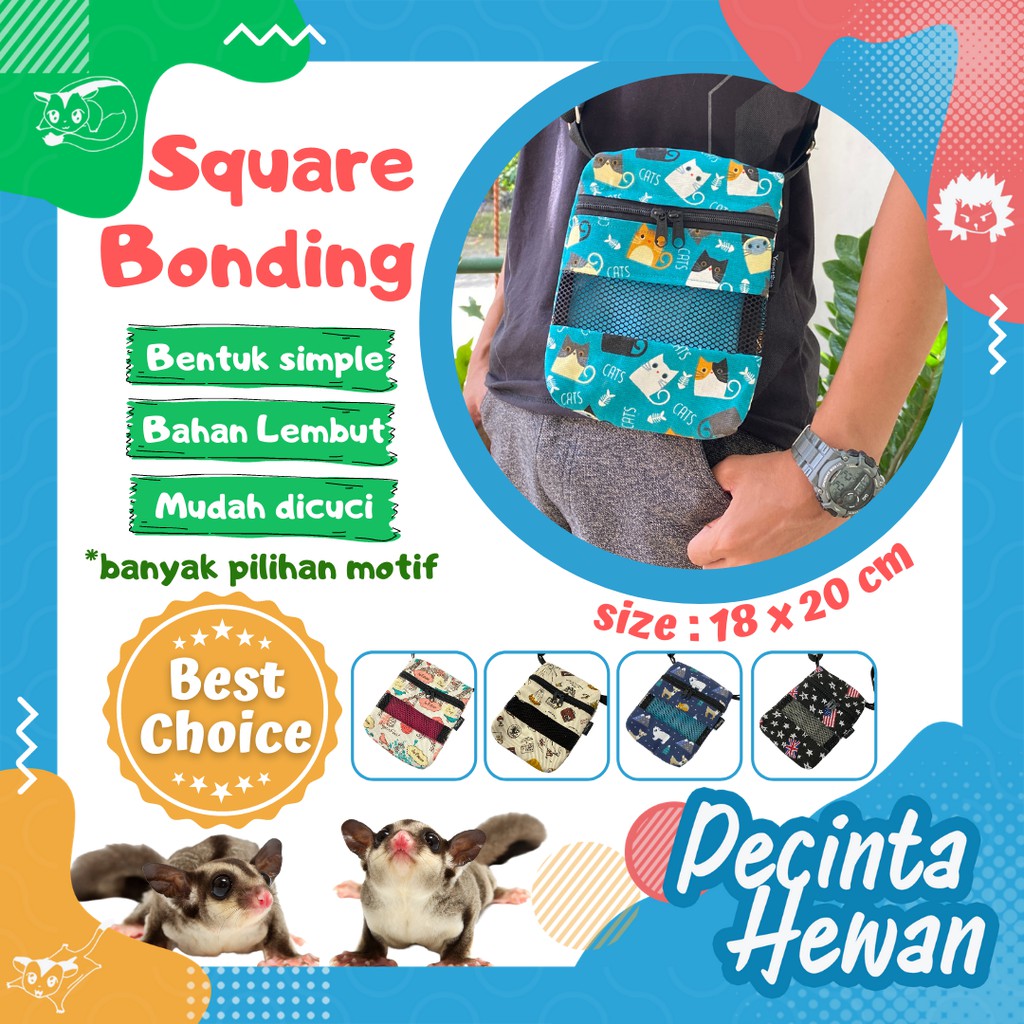 Yopetoys Sugar Glider Bonding Pouch Sugar Glider Square Canvas Travel Pouch Sugar Glider