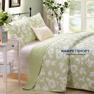 ชุดผ้าคลุมเตียงปักลายดอกไม้และระบายชายผ้า American three-piece high grade cotton embroidery quilted bed cover