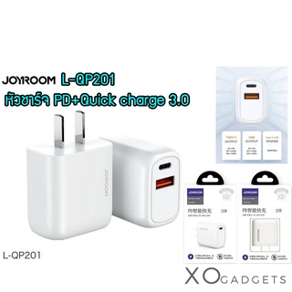 Joyroom L-QP201 หัวชาร์จบ้าน PD 20W Charger !! หัวชาร์จ 2 ช่อง PD และ Quick Change จ่ายไฟสูงสุด 20W charger