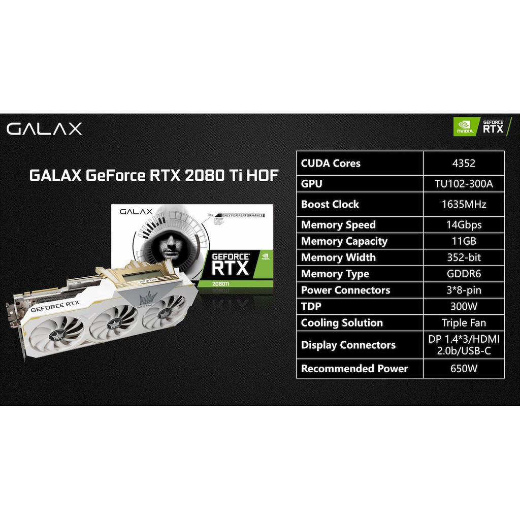 GALAX RTX 2080Ti HOF 11GB  มือ2 มีประกัน  ถูกกว่าแรงเท่าๆ RTX 3070