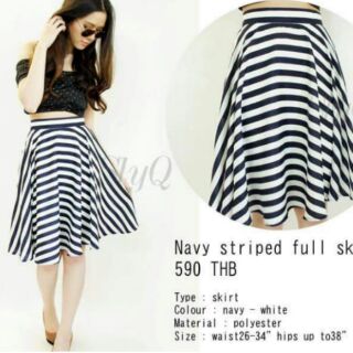 navy striped full skirt