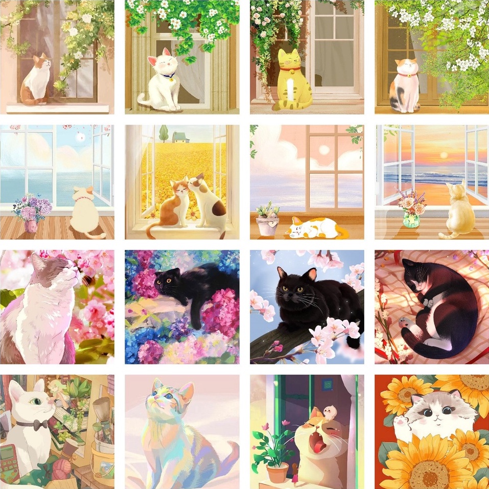 ระบายสีตามตัวเลข ขึงเฟรมไม้พร้อมอุปกรณ์ ภาพแมวน่ารักๆ ขนาด 40×50 CM ของขวัญ ฝึกสมาธิ สำหรับตกแต่งบ้าน DIY