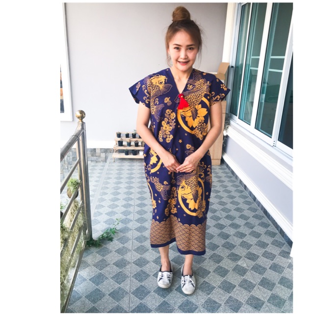 ชุดเดรสพื้นเมืองลายปลา จ่ายเงินปลายทางได้คะ พื้นเมือง