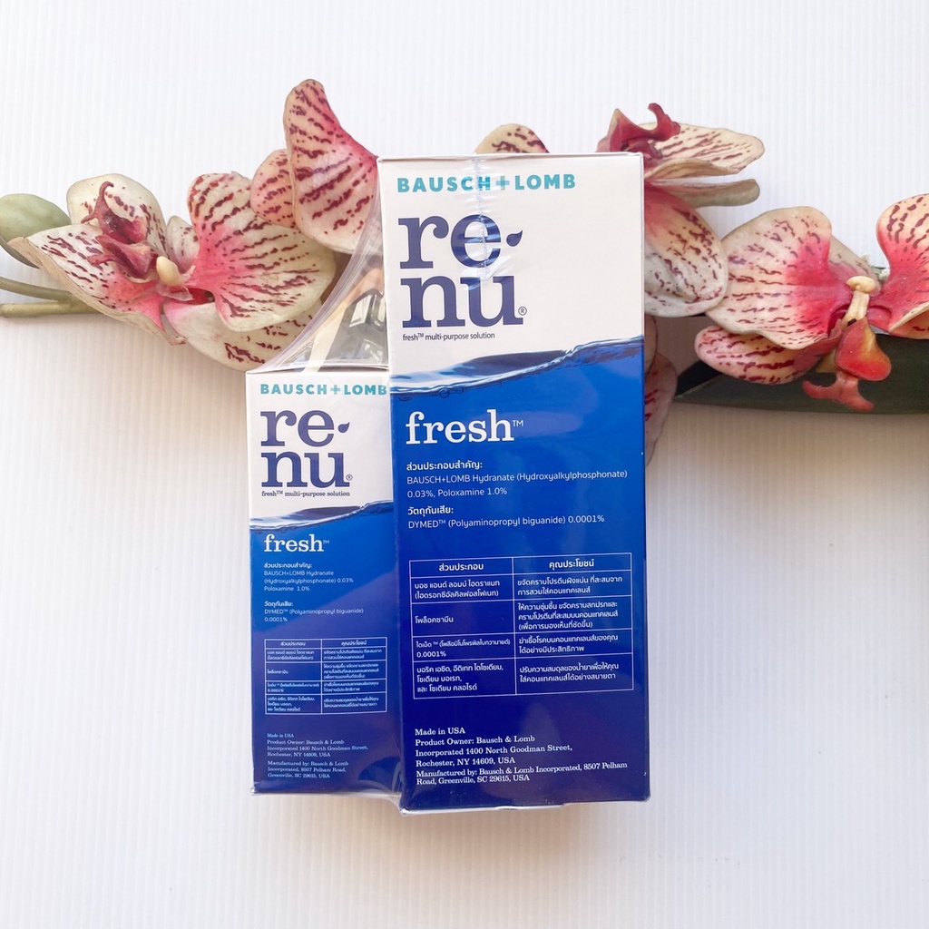 355 ml. + 60 ml. หมดอายุ 01/27 น้ำยาแช่คอนแทคเลนส์ Renu Bausch + Lomb รีนิว เฟรช สีน้ำเงิน
