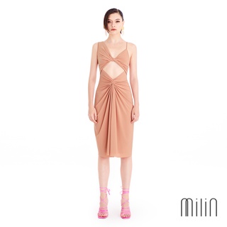 [MILIN]  Sage Dress V neck sleeveless  ruched midi dress เดรสมิดิคอวีแต่งรูด