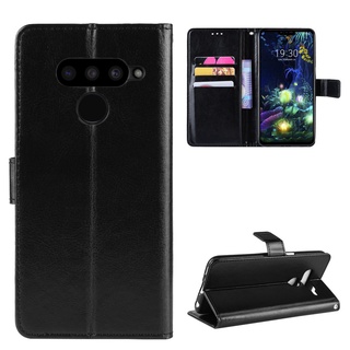 เคสโทรศัพท์หนัง PU ฝาพับ พร้อมช่องใส่บัตร และสายคล้อง หรูหรา สําหรับ LG V50 ThinQ 5G