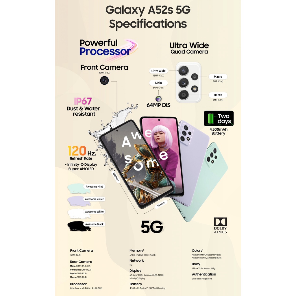 Samsung Galaxy A52s 5G (8 /128GB) Battery 4,500 mAh