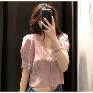 Mogwanycloset Lady Lace Top 💓 เสื้อสม็อกเอวหลัง สีสวย แมทกางเกงเอวสูงเข้ามากค่า