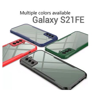 S21FE***พร้อมส่งในไทย***เคสกันกระแทกขอบสีหลังใส ซัมซุง Galaxy S21FE