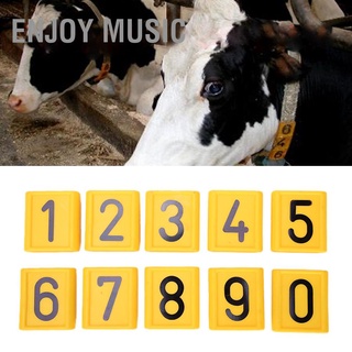 Enjoy Music 0-9 Plastic 10PCS Number Yellow Base Black Word Special Cow Collar Sheep Identification Tag for Livestock