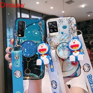 Doraemon Case OPPO A12 A12e A7 A5S A3S A1K F11 Pro F9 F3 A77 A92S A5 A9 A91 2020 A83 A1 F5 A79 A71 F7 F1S Cute Case Exquisite Blu-ray Cartoon Cat Case +Holder Stand + Lanyard Soft Cover