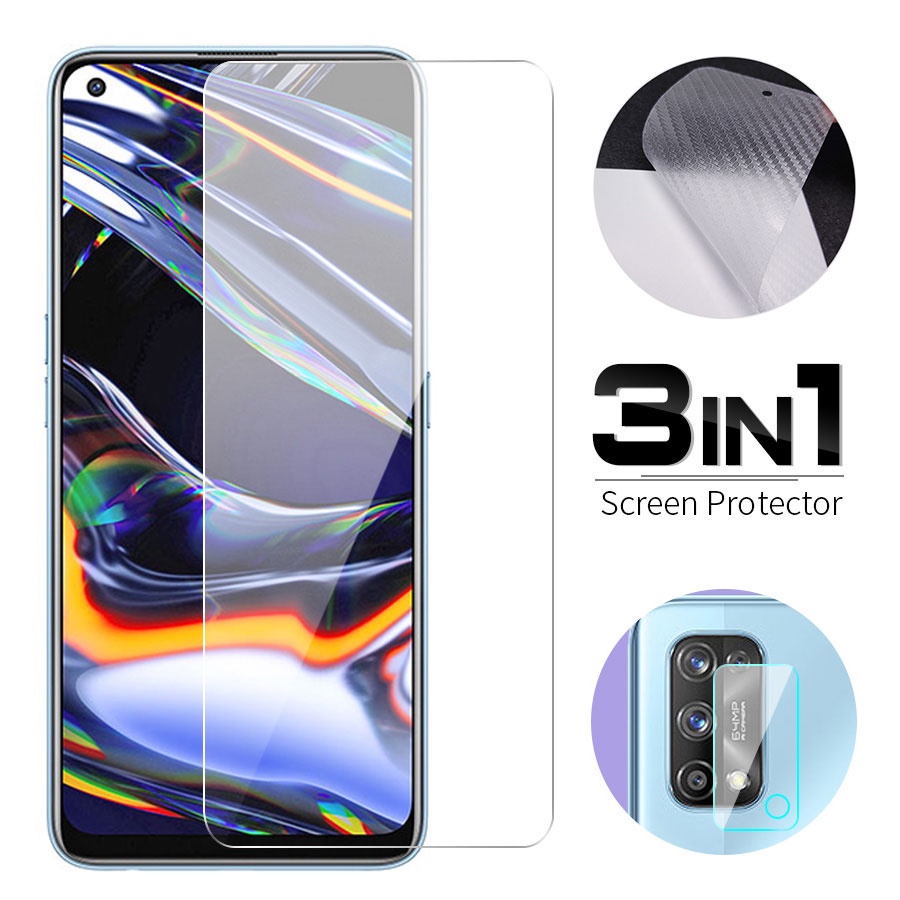 3 In 1 ฟิล์มกระจกนิรภัย + ฟิล์มกันรอยหลัง + ฟิล์มกันรอยเลนส์กล้อง Realme 11 10 Pro 9 Pro Plus 5G 8 7 6 5 Pro 5i 6i 7i 8i 9i 4G 5G