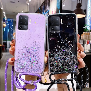 เคสโทรศัพท์ ออปโป้ OPPO A94 A93 A73 A53 A52 A92 A12 A31 A91 กรณีโทรศัพท์นุ่มใสพร้อมสายยาว เคสออปโป้ A94 A53 Cover Case การออกแบบท้องฟ้ากาแล็กซี่เต็มไปด้วยดวงดาว