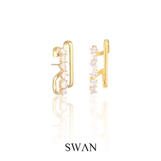 SWAN - Olivia Gold Shape Earring ต่างหูเงินแท้ ฝังเพชรคิวบิกเซอร์โคเนีย cubic zirconia