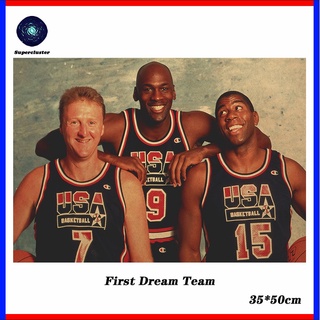 Nba "First Dream Team" โปสเตอร์กระดาษคราฟท์ลาย "First Dream Team" Basketball Star สไตล์วินเทจขนาด 35x50 ซม.