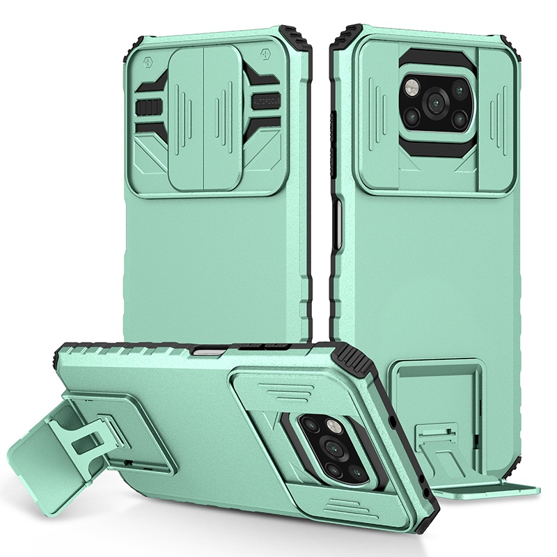 สําหรับ Xiaomi Poco X3 NFC / X3 Pro Hybrid เกราะกันกระแทกขาตั้งกรณีสไลด์เลนส์ฝาครอบป้องกัน
