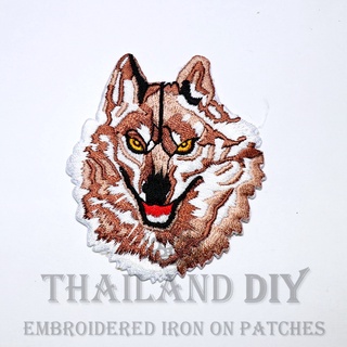 🐺 ตัวรีดติดเสื้อ หัวหมาป่า หมาป่า หมาจิ้งจอก ลายสัตว์ เท่ๆ ฺBrown Wolf Head Patch งานปัก WOP DIY ตัวรีด อาร์มติดเสื้อ