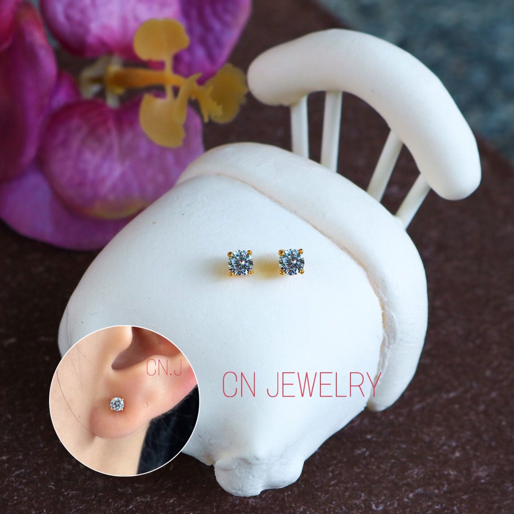 [⚡️ลดเพิ่ม 30% เก็บโค้ดหน้าร้าน] 1คู่ ต่างหูกลม CZ (วัสดุอย่างดี ไม่ลอกดำ แพ้ง่ายใส่ได้) CN Jewelry