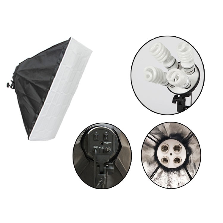 ไฟสตูดิโอ พร้อมขั้วไฟ4ขั้ว Softbox 50x70cmและขาตั้งไฟ2เมตร(1ชุด)