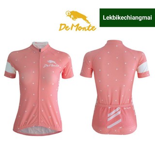 เสื้อปั่นจักรยาน Demonte สำหรับผู้หญิง ลายจุด polka dot สีชมพู