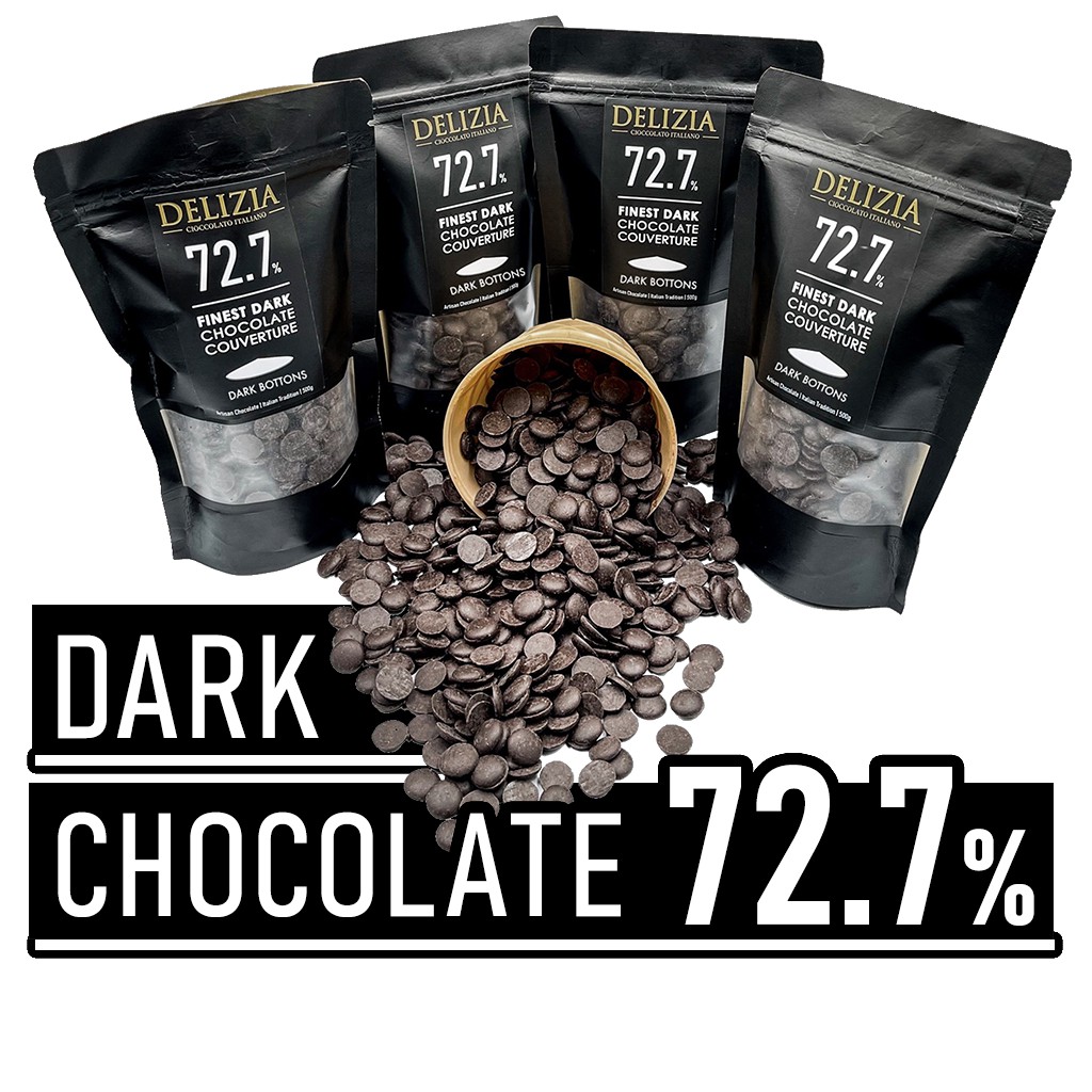 ‼️อิตาลี‼️DELIZIA Dark Chocolate couverture 72.7% ดาร์กช็อกโกแลต ดาร์คช็อกโกแลตแท้ เข้มข้น ทำขนมได้ทุกรูปแบบ