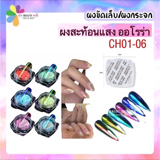 ผงขัดสะท้อนแสง ออโรร่า ผงขัดเล็บเงา CH01-06สี ผงเหลือบหลายสี