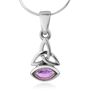 Suvani Jewelry - 925 Sterling Silver Amethyst Triquetra Celtic Knot  จี้ทรินิตี้ พร้อมสร้อยเงินแท้ยาว 18 นิ้ว